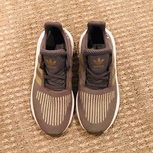 Girls Gray and gold Adidas shoes